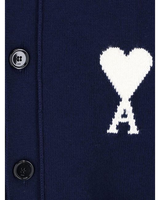 AMI Blue Ami De Coeur Round Neck Cardigan