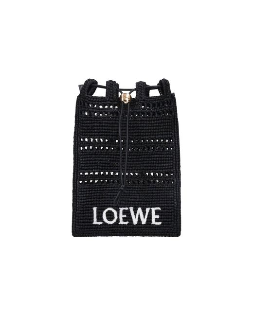 Loewe Black Raffia Logo Pouch