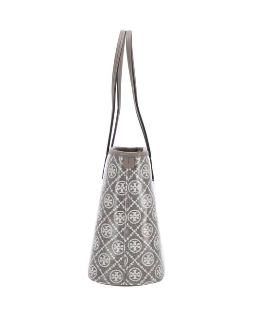 Tory Burch Gray Small Tote Bag “T-Monogram”