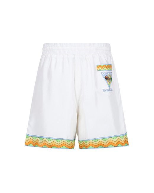 Casablancabrand White 'afro Cubism Tennis Club' Silk Shorts for men