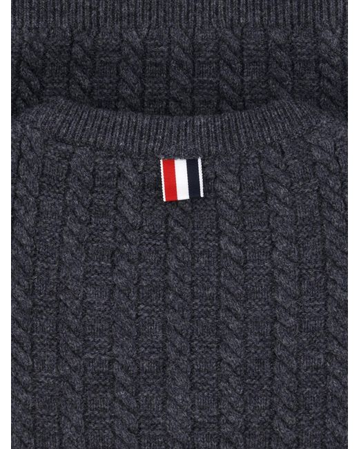 Thom Browne Blue Anchor Intarsia V-Neck Cable-Knit Sweater for men