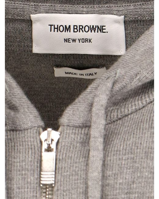 Thom Browne Gray Tricolor Detail Zip Hoodie for men