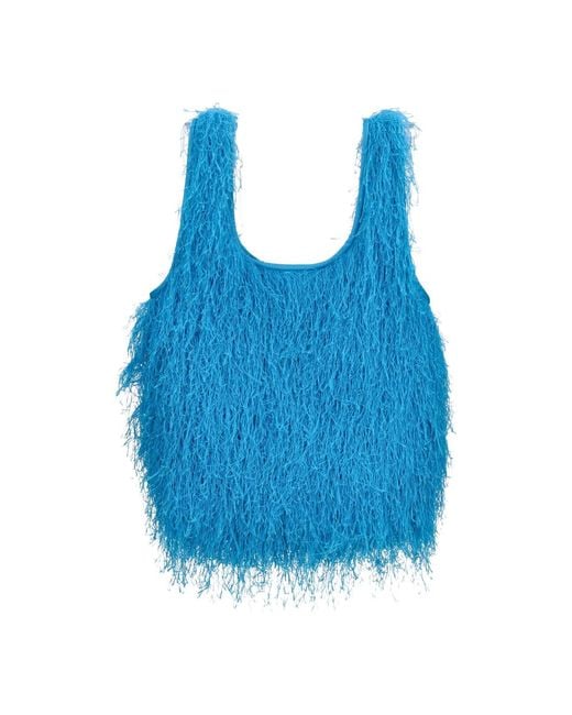 Dries Van Noten Blue Fringe Tote Bag "Marche"