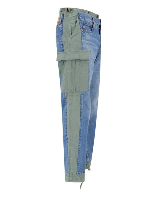 Junya Watanabe Blue Patchwork Cargo Drawstring Denim Jeans for men