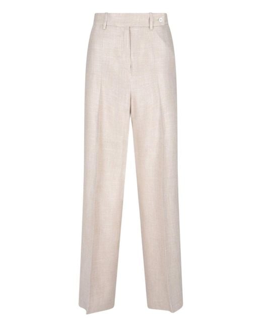 パンツ KITON Women Straight Pants D37102K09S6701 K09S6701 WHITE Kiton - White Drawstring Silk Pant | Mitchell Stores