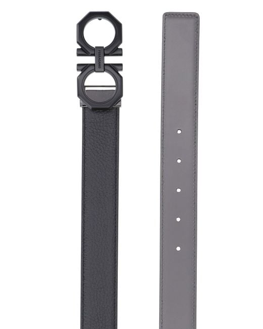 Cintura Reversibile Gancini di Ferragamo in Black da Uomo