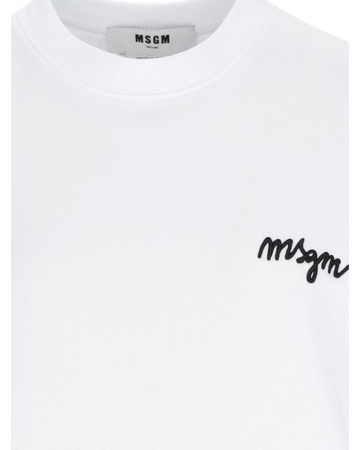 MSGM White Logo Crewneck Sweatshirt