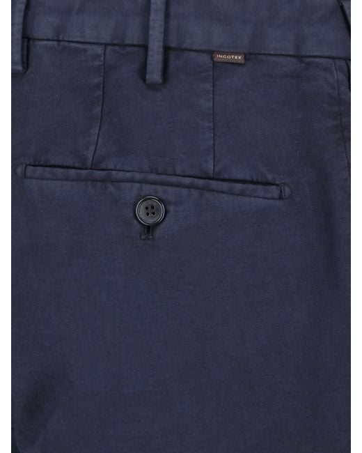 Incotex Blue Straight Cotton Pants for men