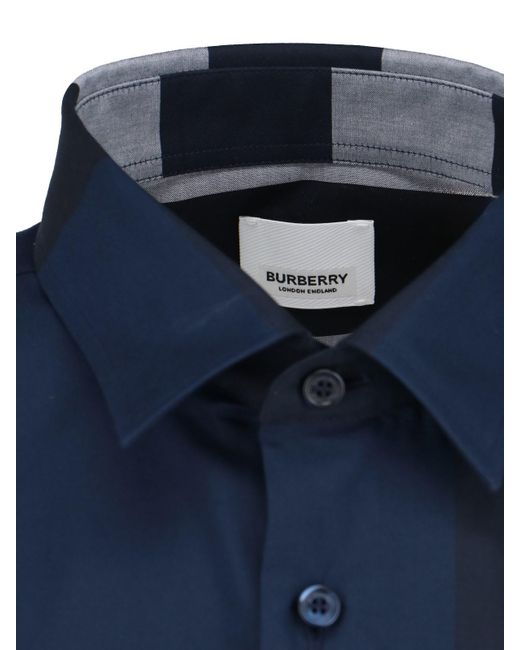 Burberry Blue Summerton Cotton Shirt for men
