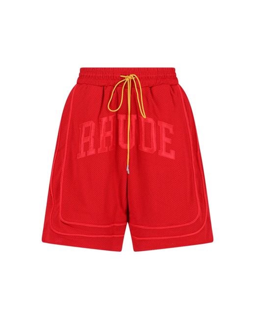 パンツ Rhude Red Shorts Rhude Straight-Leg Shorts With Classic Waistband in Red for Men