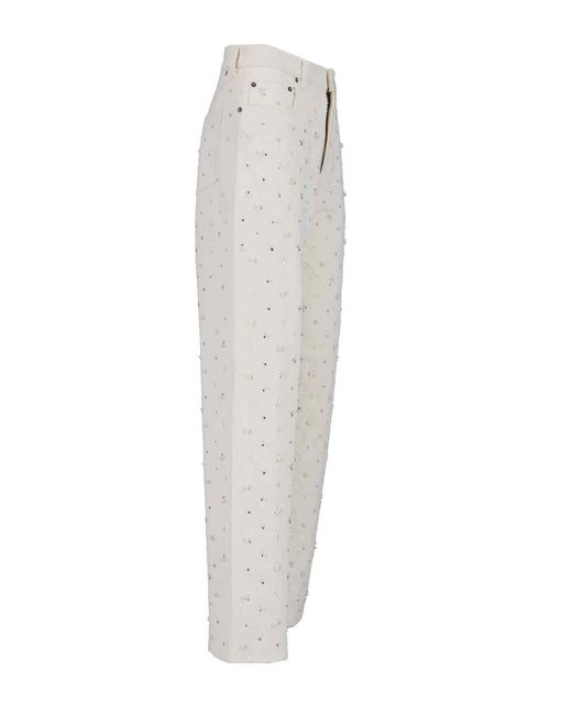Golden Goose Deluxe Brand White High-Waisted Denim Jeans With Crystal Embellishments