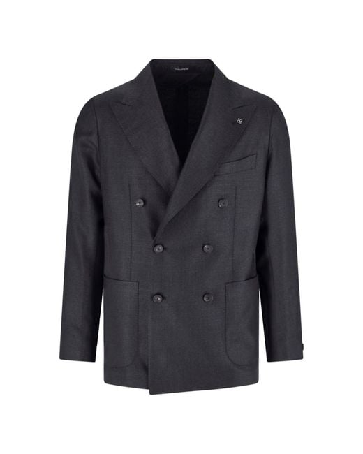 Tagliatore Blue Structured Double-Breasted Notch Lapel Jacket for men