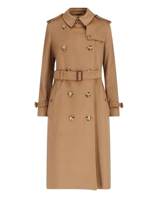 Burberry Natural Double-Breasted Long Cashmere Coat