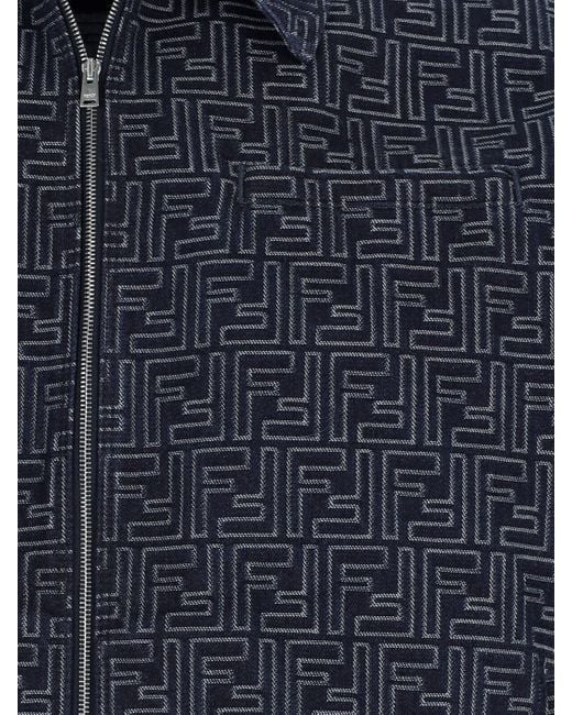 Giacca Zip In Denim "Ff" di Fendi in Blue da Uomo