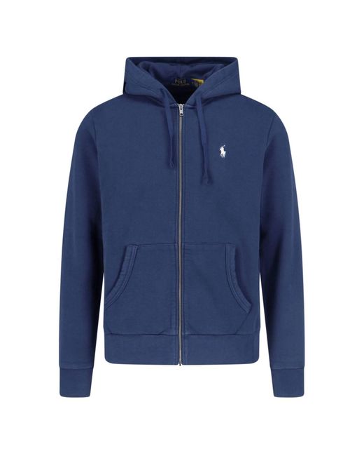 Polo Ralph Lauren Blue Zip-Up Hoodie With Embroidered Logo for men