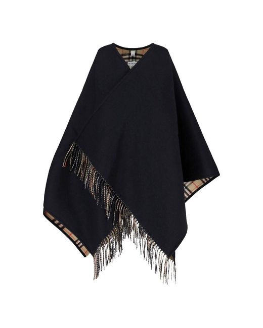 Burberry Blue Reversible Check Wool Cape
