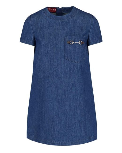Gucci Blue Denim Mini Dress With Snaffle