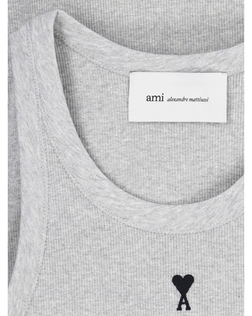 AMI Gray Ribbed Logo Tank Top