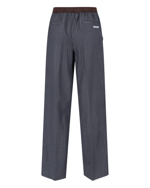 Pantaloni In Lana Vergine Logo di Miu Miu in Blue