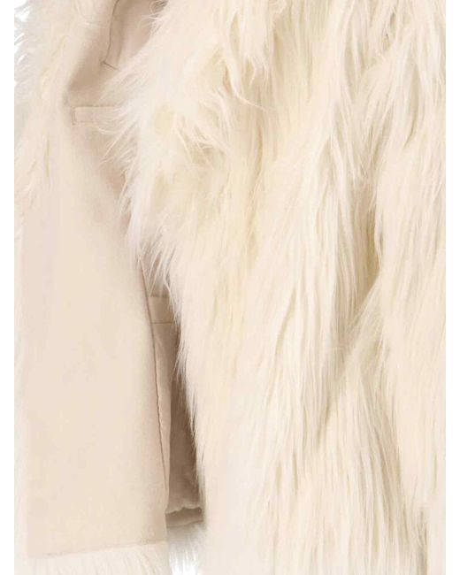 Entire studios Natural Faux Fur Cream Coat With Adjustable Belt