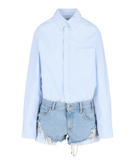 Tuta Romper "Prestyled Button-Down Short" di Alexander Wang in Blue