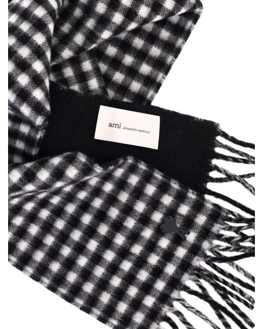 AMI White Plaid Wool Scarf