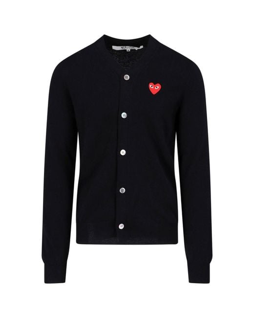 COMME DES GARÇONS PLAY Blue Button-Down Heart Patch Wool Cardigan for men