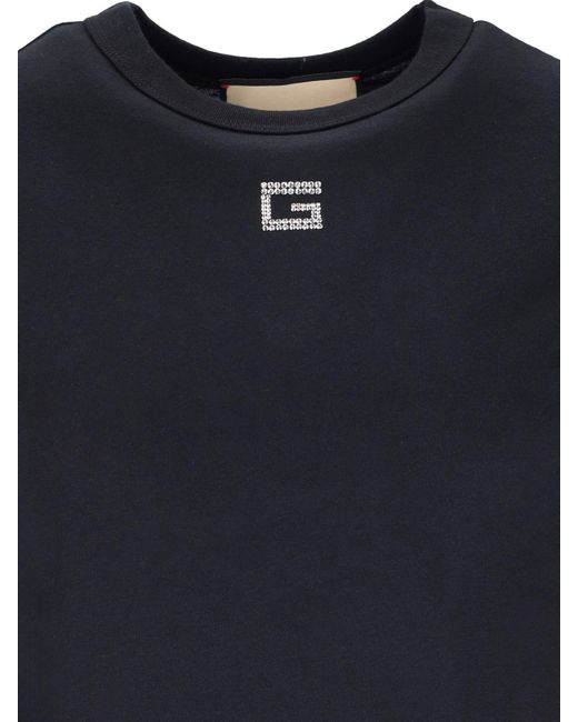 Gucci Black Crystal-embellished Logo Cotton T-shirt