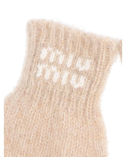 Miu Miu White Logo Gloves
