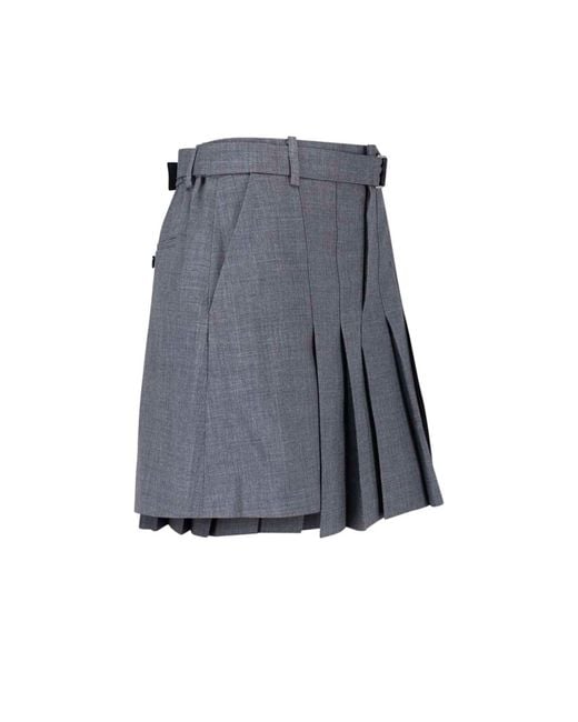 Sacai Blue Wool Blend Shorts