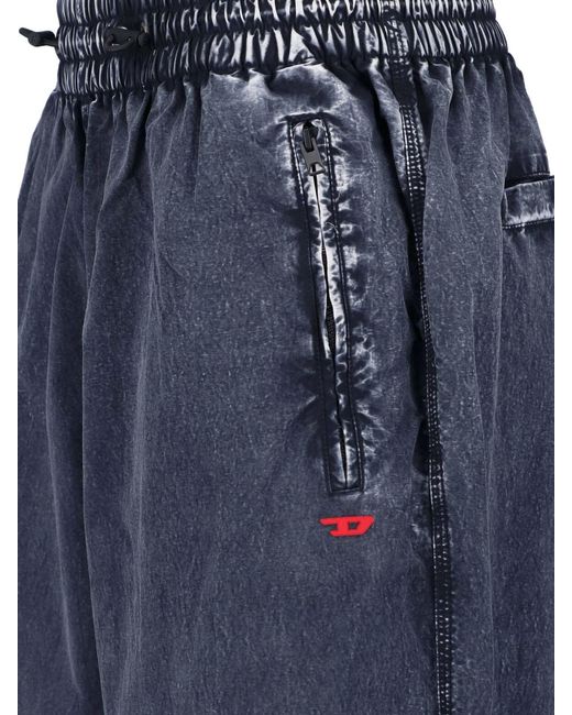DIESEL Blue Relaxed Wide-Leg Trousers With Adjustable Hem