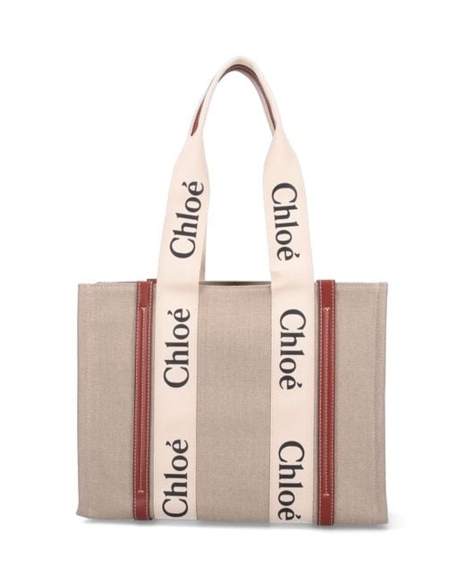 Borsa Tote Media "Woody" di Chloé in Pink