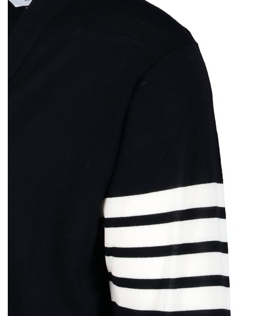 Thom Browne Blue V-Neck Cardigan With Iconic Stripe Detail And Grosgrain Tab for men