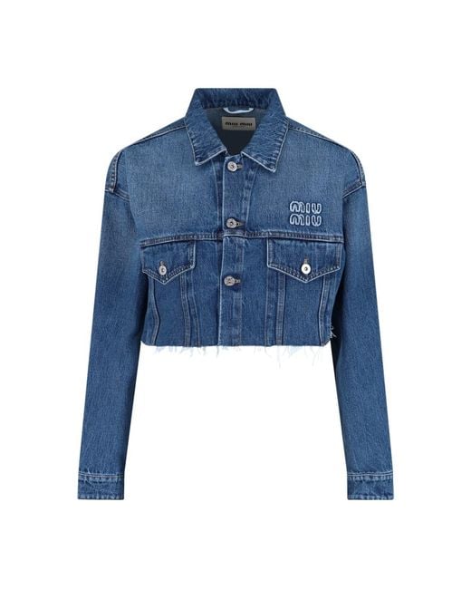 Miu Miu Blue Logo Crop Jacket
