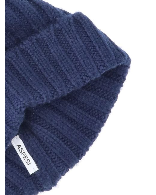 Aspesi Blue Virgin Wool Beanie for men
