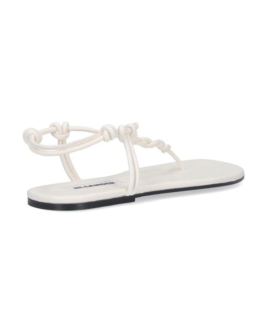 Jil Sander White Tangle Braided Leather Thong Sandals