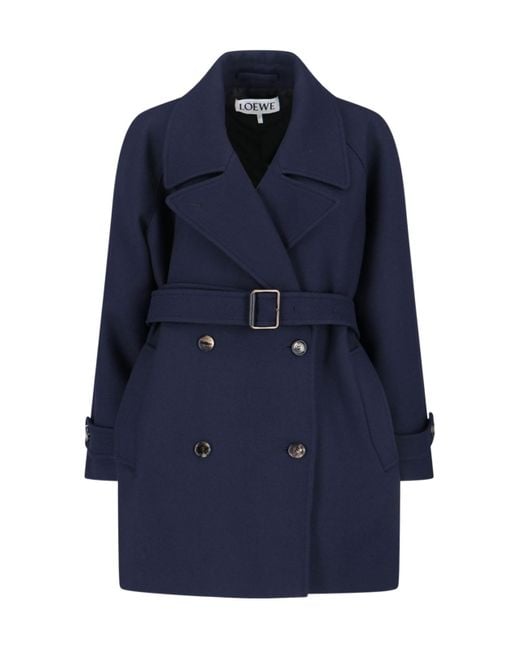 Loewe Blue Double-Breasted Wool Coat