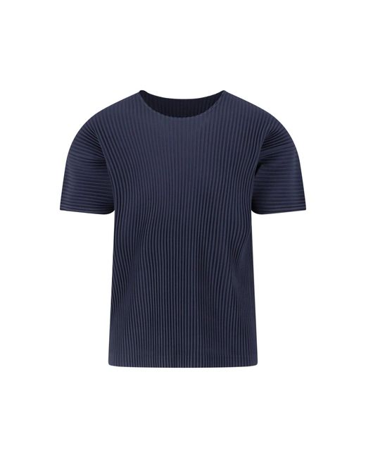 HOMME PLISSÉ Blue Pleated T-Shirt for men