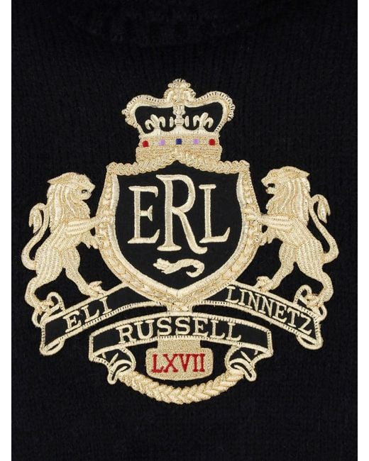 ERL Black Embroidered Crest Turtleneck Sweater