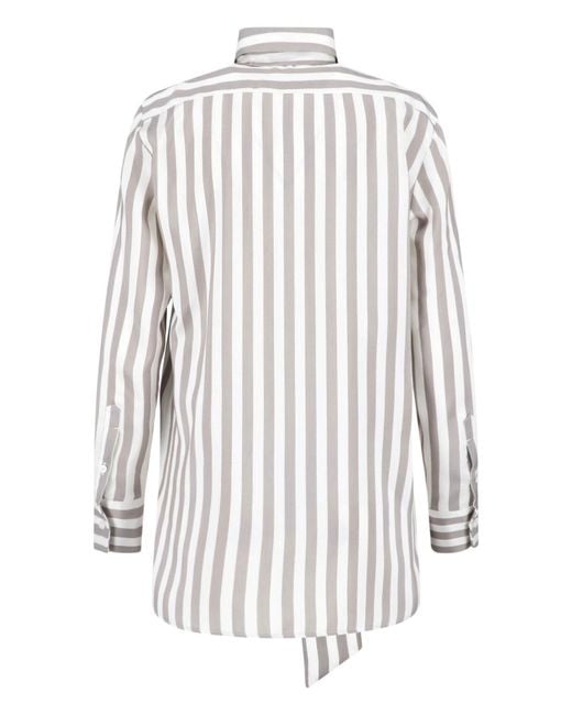 Kiton White Silk Striped Classic Collar Shirt