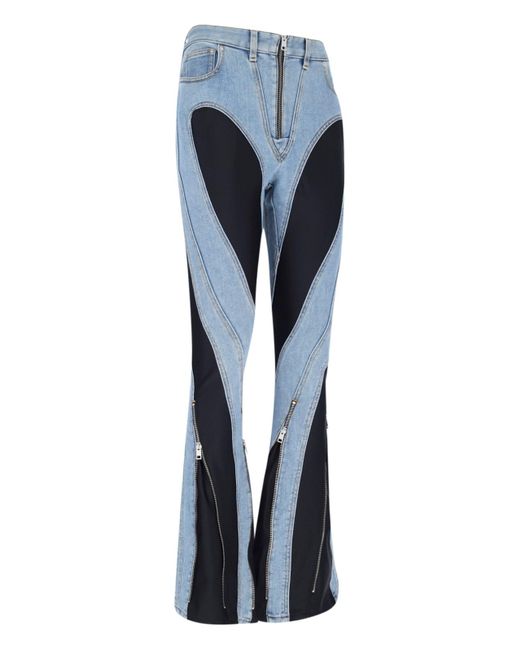 Mugler Blue Stretch Jersey-paneled High-rise Flared Jeans