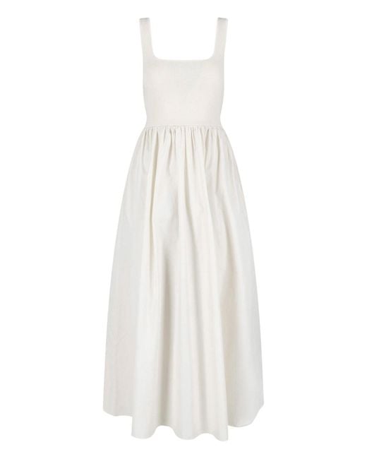 Matteau White Fitted Square Neck Midi Dress