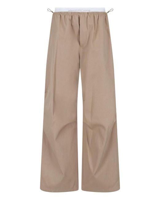 Alexander Wang Natural Cotton Trousers, Taupe, Mid-Rise