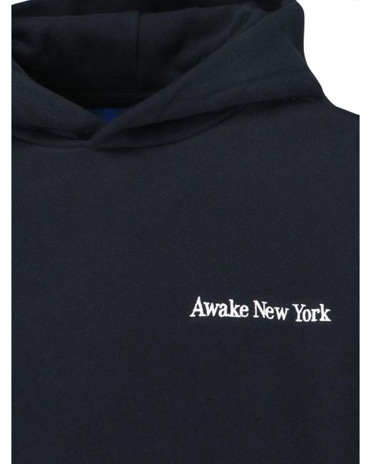 Felpa Cappuccio Logo di AWAKE NY in Blue da Uomo