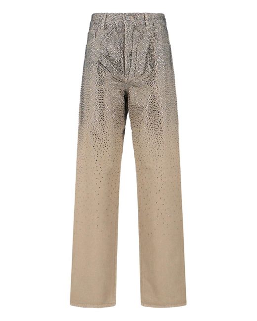 Golden Goose Deluxe Brand Gray Straight-Leg Jeans With Rhinestones