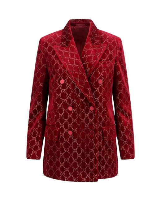 Gucci Red Double Blazer With Gg Crystals