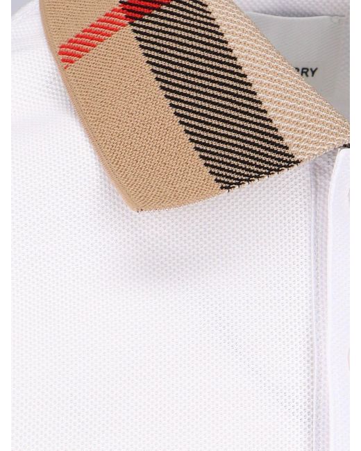 Burberry White Check Collar Polo Shirt for men
