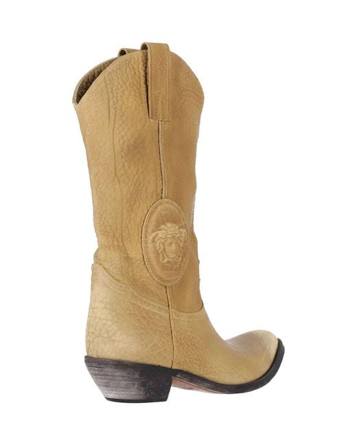 Versace Natural Tan Mid-Calf Pointed Toe Boots