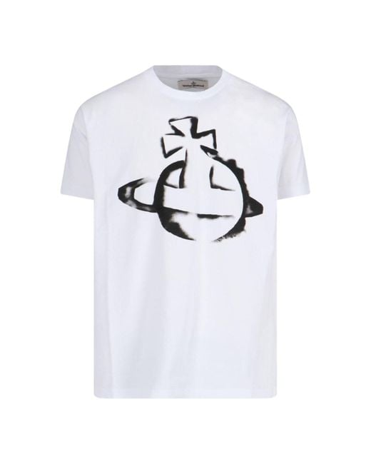 Vivienne Westwood White Short-Sleeve Cotton T-Shirt With Abstract Graphic Design for men