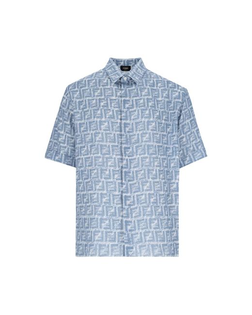 Fendi Blue 'ff' Linen Shirt for men